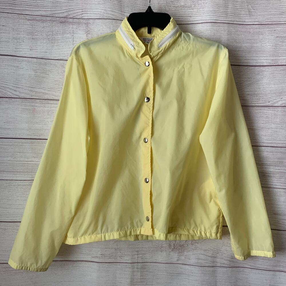 Vintage Yellow Windbreaker Jacket Hidden Hood Zipper Collar Motorcycle Size M